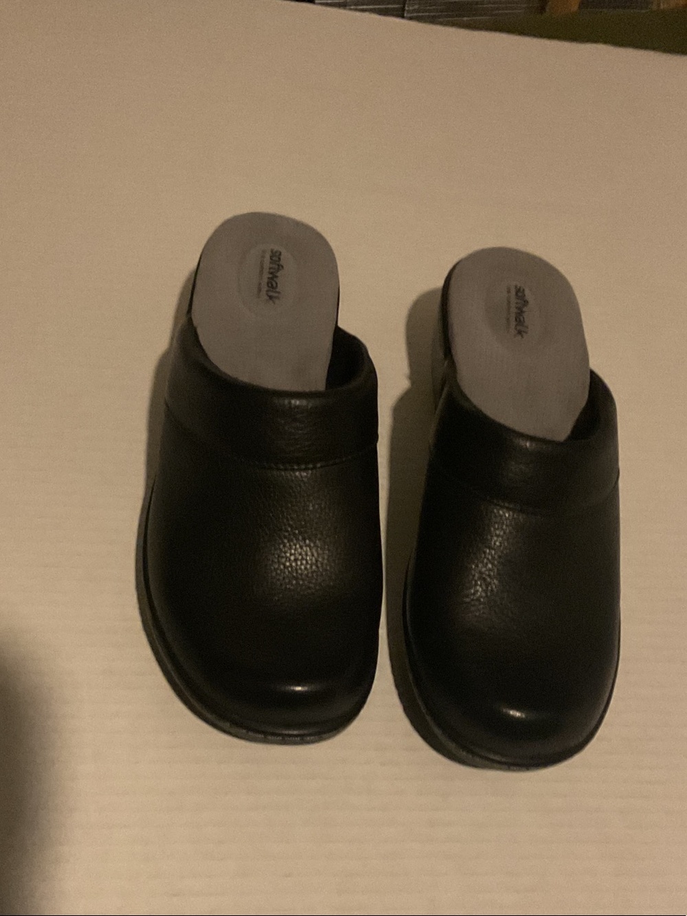 SoftWalk Black Slip-On Clog Sandals with Gray Insole